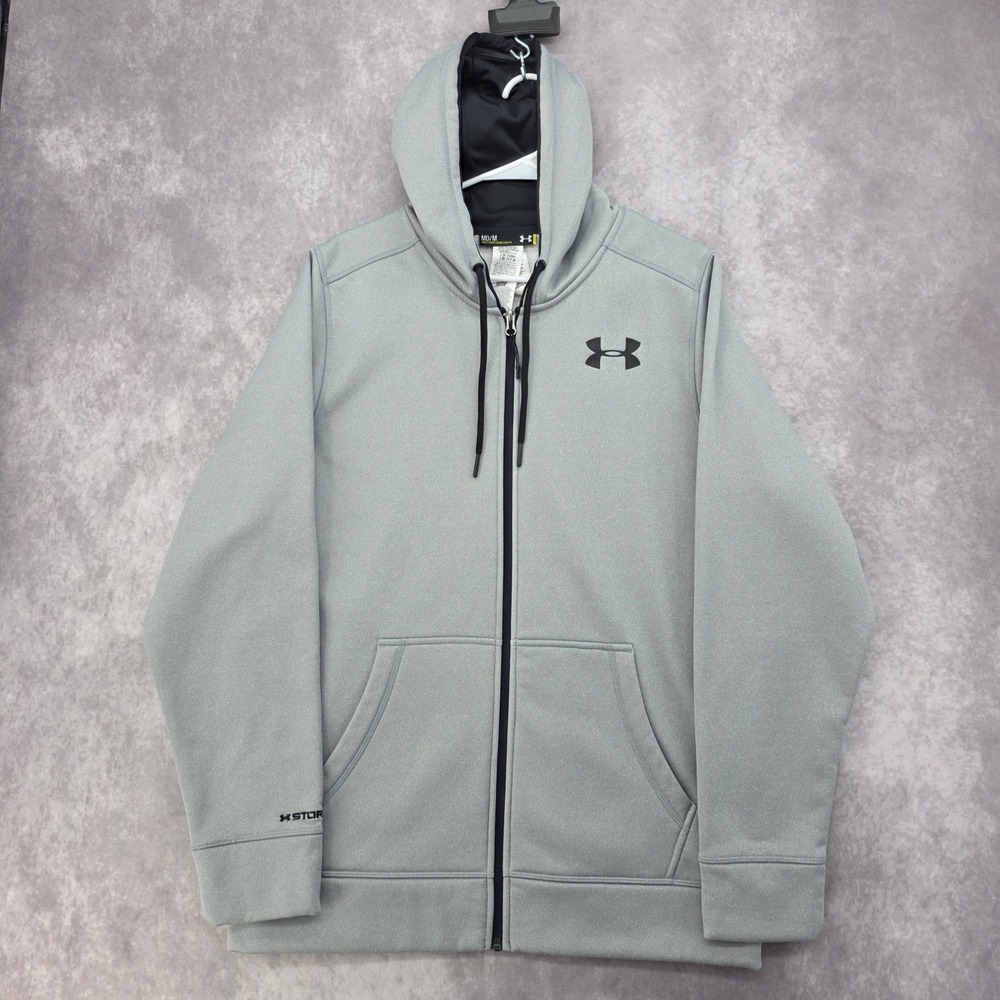 Under Armour ColdGear Full Zip Hoodie Mens M Gray Storm 1 Performance Jacket